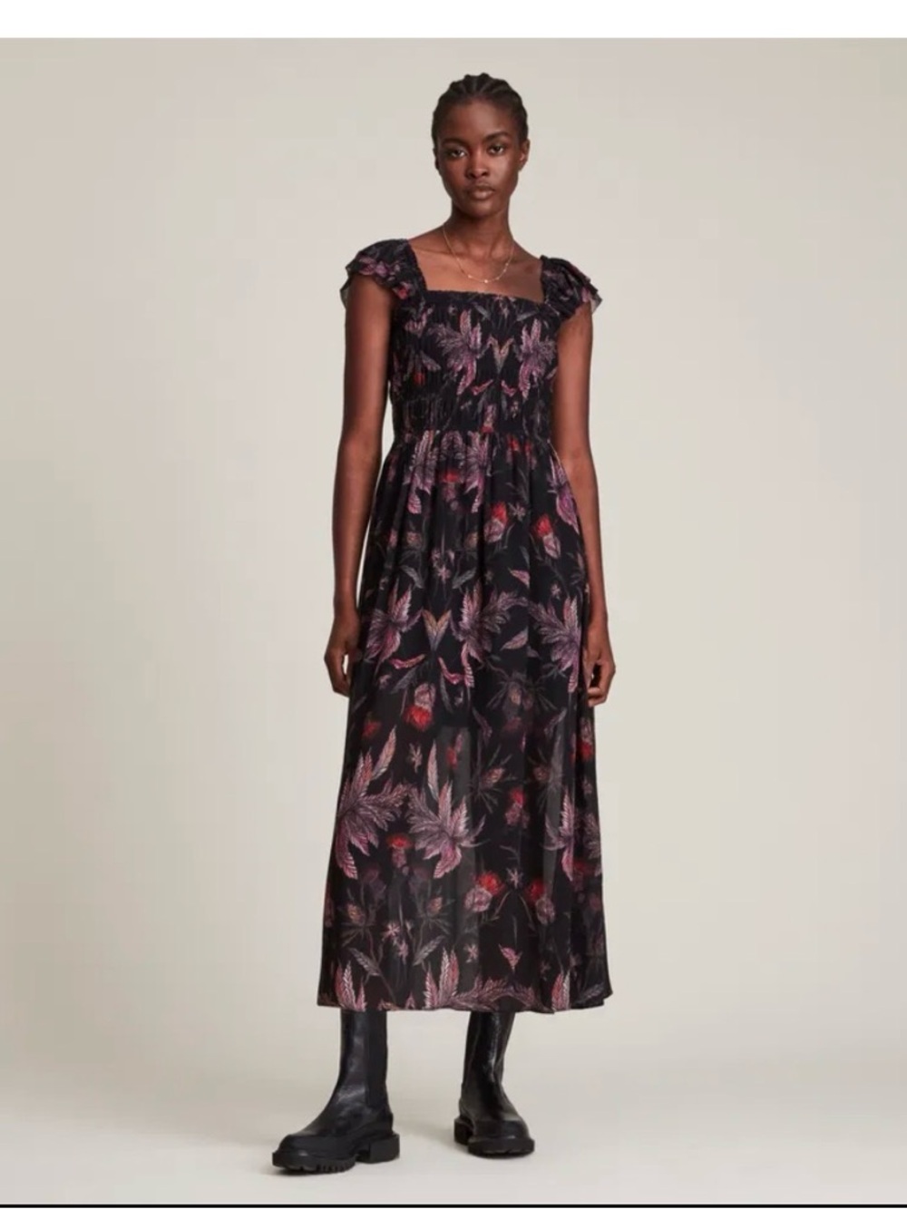 AllSaints Black Floral Trim Blouse